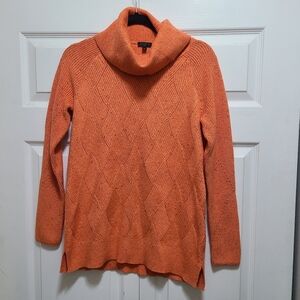 Talbots Orange Diamond Cableknit Cowl Neck Oversized Sweater Womens SP petite sm
